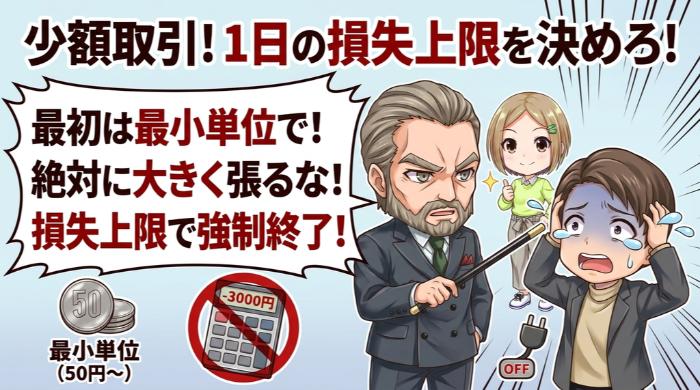 少額からリアル取引。1日の損失上限を決める