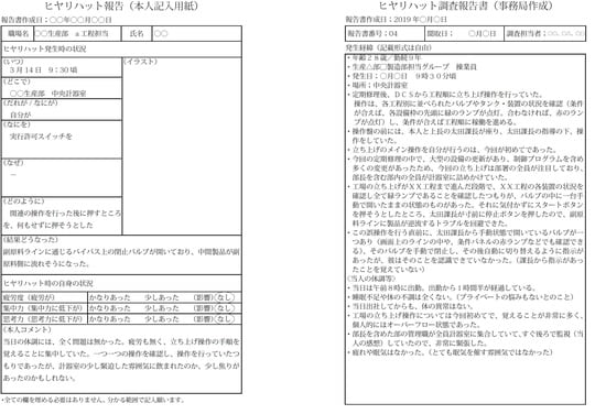 左：本人報告 右：事務局作成