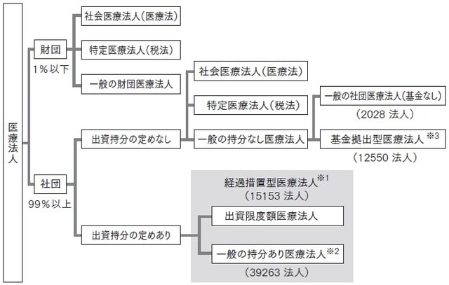 ※1 …2007年4月以降新規設立不可 ※2 …本連載で主に取り扱う持分あり医療法人 ※3 …本連載で主に取り扱う持分なし医療法人 名南M&A株式会社作成
