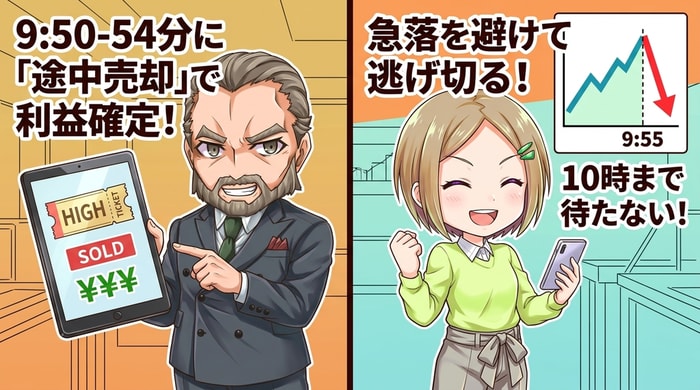 9時50～54分に途中売却で利益確定して逃げる