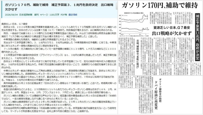 2026年6月4日付の日本経済新聞朝刊の比較