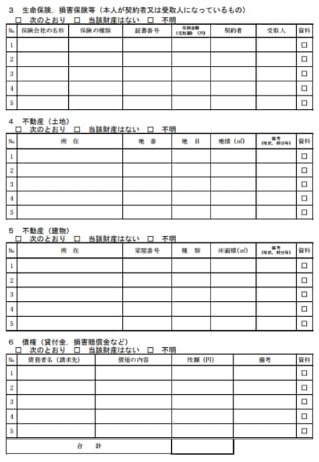 資料：財産目録（家庭裁判所サイトより）