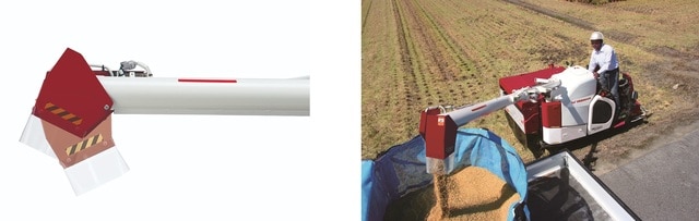 左：「オーガシュータ」 右：「YH220A」での籾排出作業