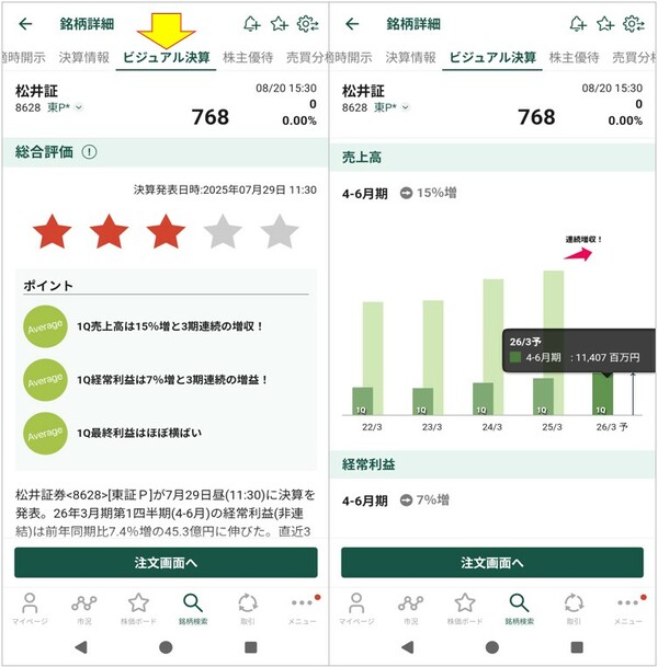 「ビジュアル決算」の画面