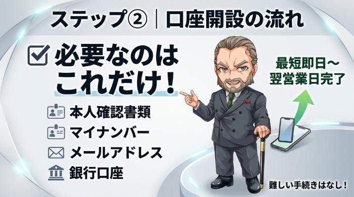 口座開設の流れ（最短即日〜翌営業日）