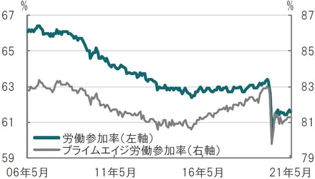 月次、期間：2006年5月～2021年6月、プライムエイジは25～54歳