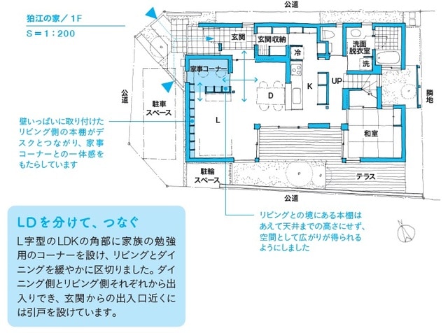 ※図表内の「→」は動線を表す。 出所：本間至著『間取りの解剖図鑑』（エクスナレッジ）