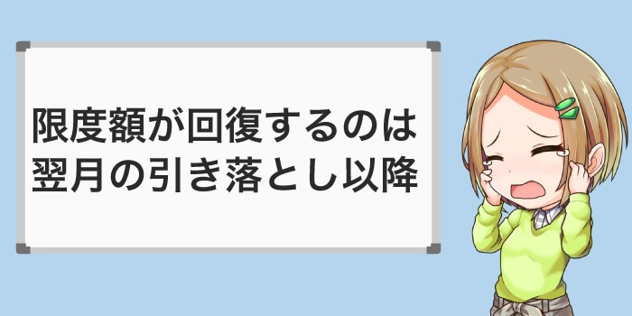限度額が回復するのは翌月の引き落とし以降