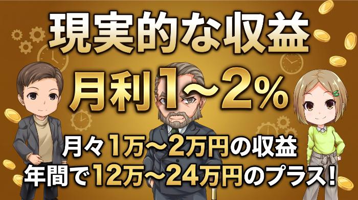 月利1〜2%（月1万〜2万円）が堅実運用の目安