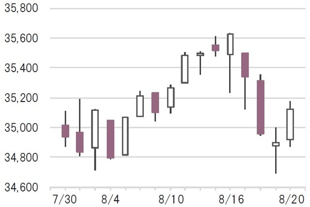 日次、配当無し、単位：米ドル、期間：2021年7月30日～8月20日 出所：ブルームバーグのデータを基にピクテ投信投資顧問作成  
