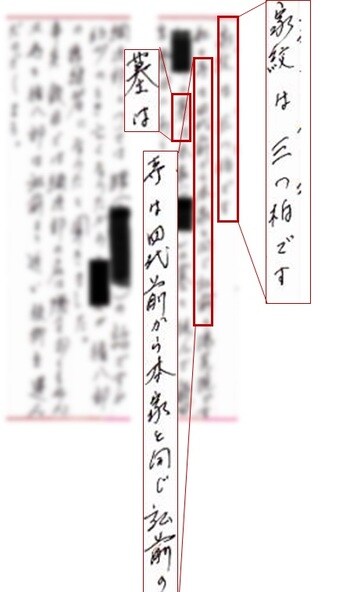 筆者の母方の先祖が住んでいた地域の同姓の方から届いた手紙。先祖に関することが色々と書かれたいた
