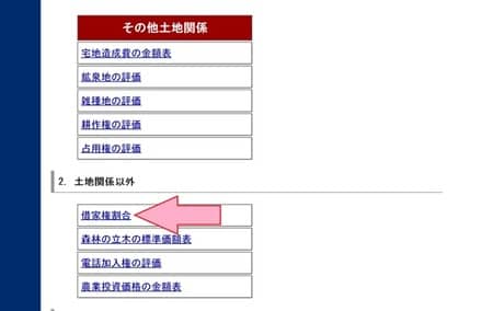 「借家権割合」をクリック