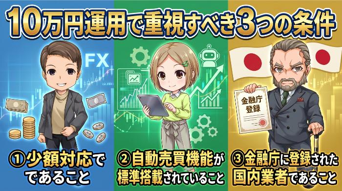 10万円運用で重視すべき3つの条件