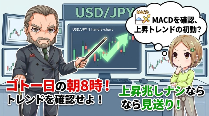 ゴトー日の朝8時台にドル円チャートを確認