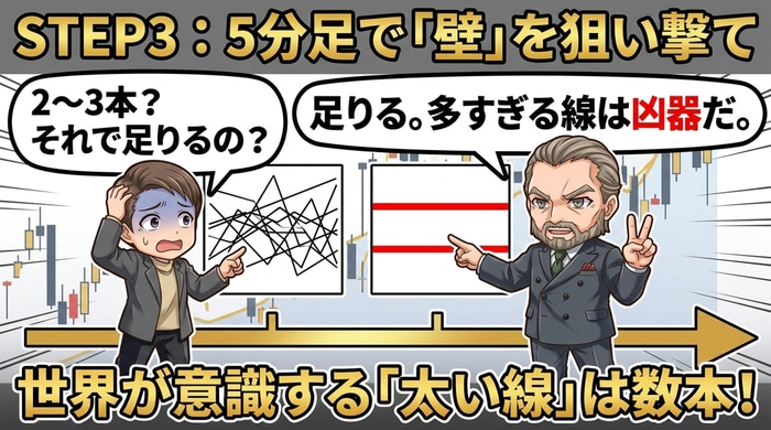 5分足に切り替えて壁に近づくタイミングを狙い撃つ